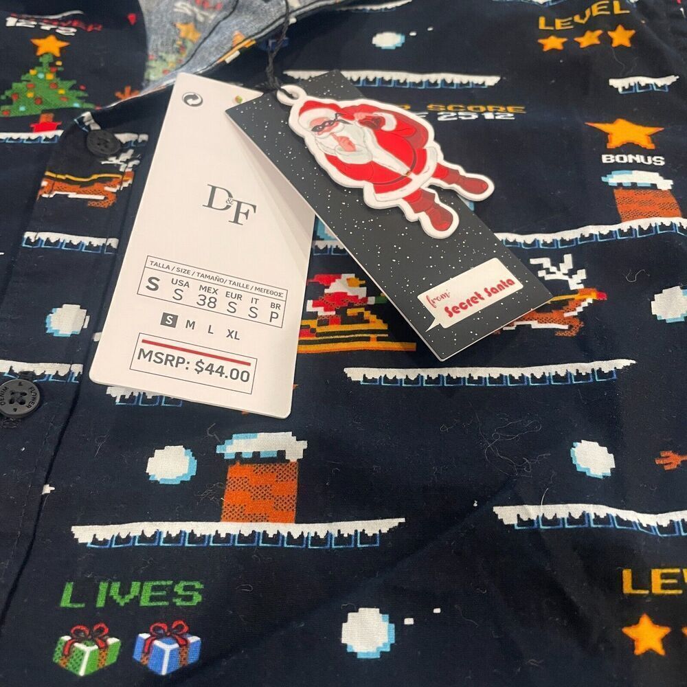 NEW Denim & Flower Men's S Button Down Shirt Holiday Christmas Gaming Short Slv - Picture 9 of 10